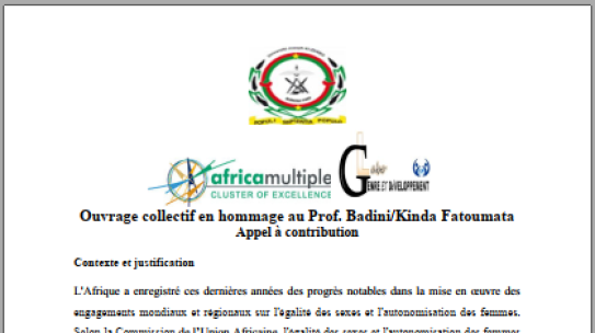 Appel à contribution: Ouvrage collectif en hommage au Prof. Badini/Kinda Fatoumata